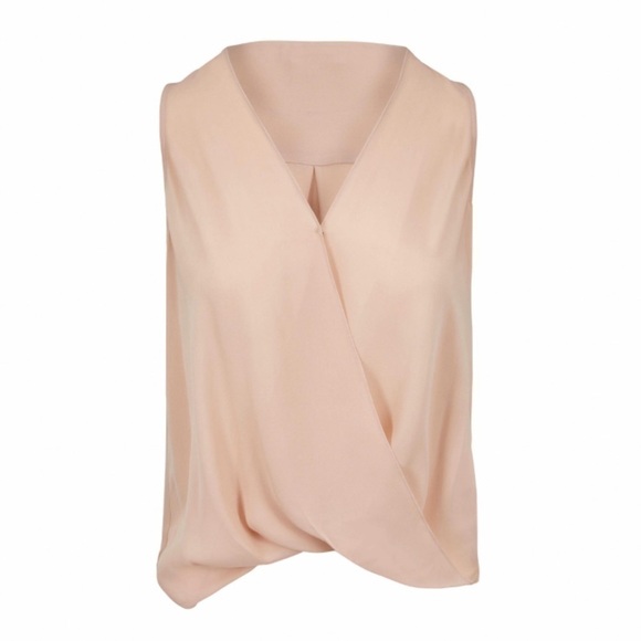 NWT L'AGENCE Blush Beige Silk Chiffon Sleeveless V-Neck Draped Wrap Front Top XS - Picture 2 of 11